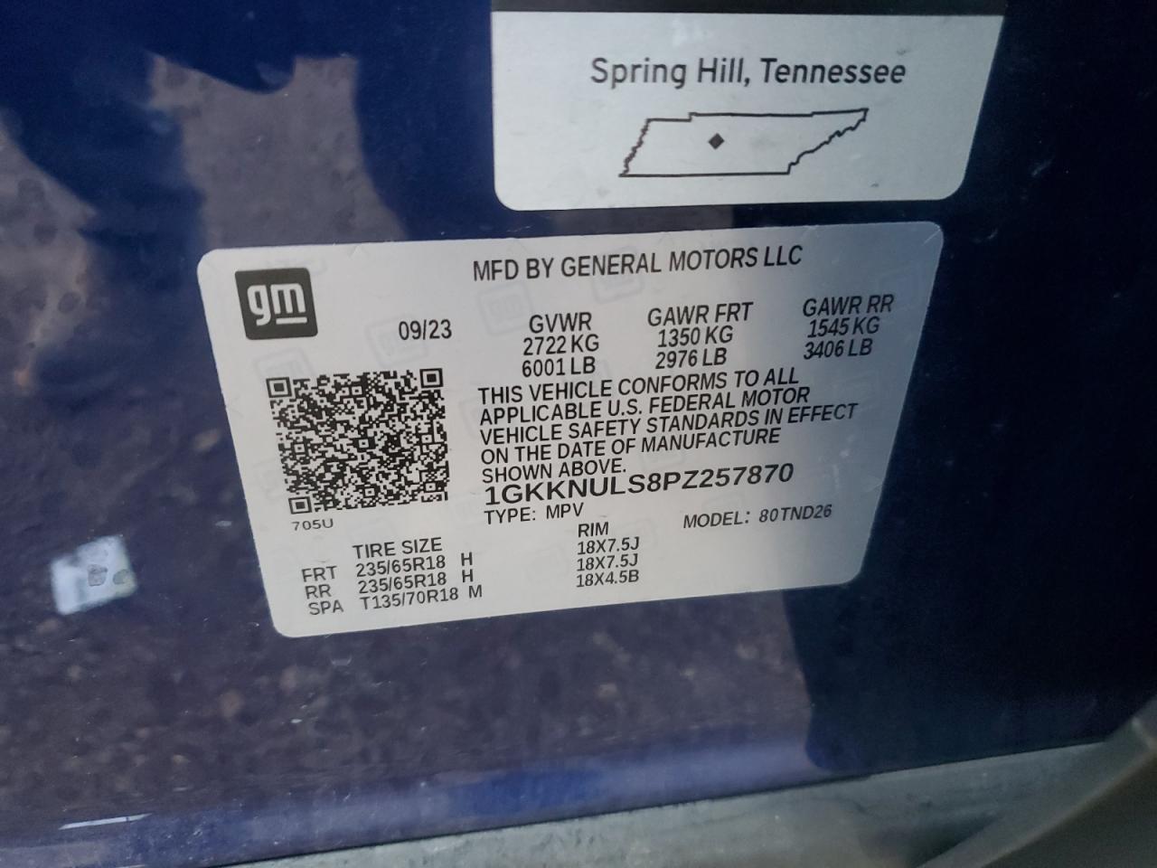 2023 GMC ACADIA SLT VIN:1GKKNULS8PZ257870