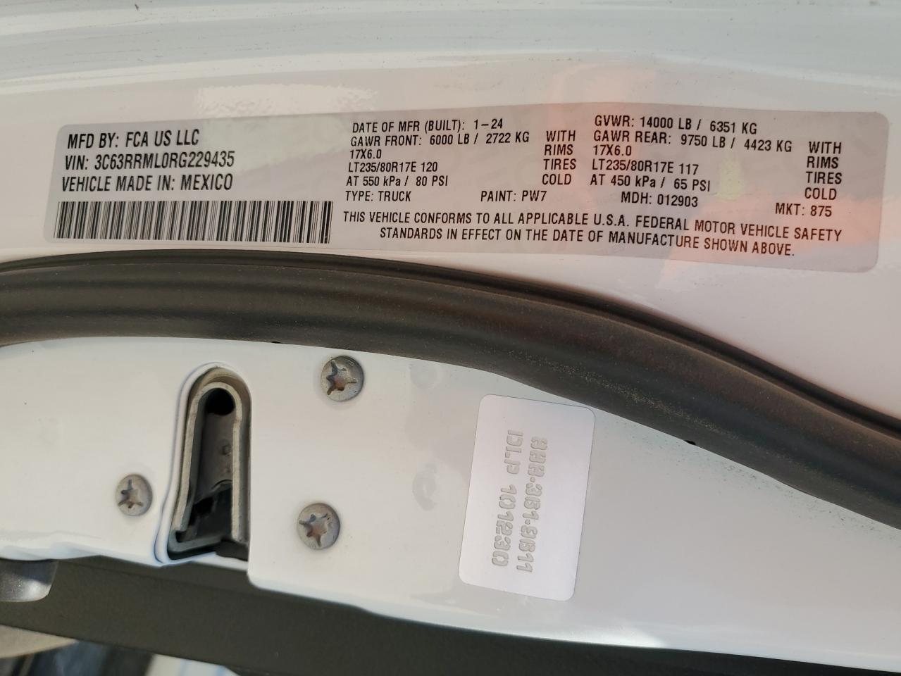 2024 RAM 3500 LARAMIE VIN:3C63RRML0RG229435