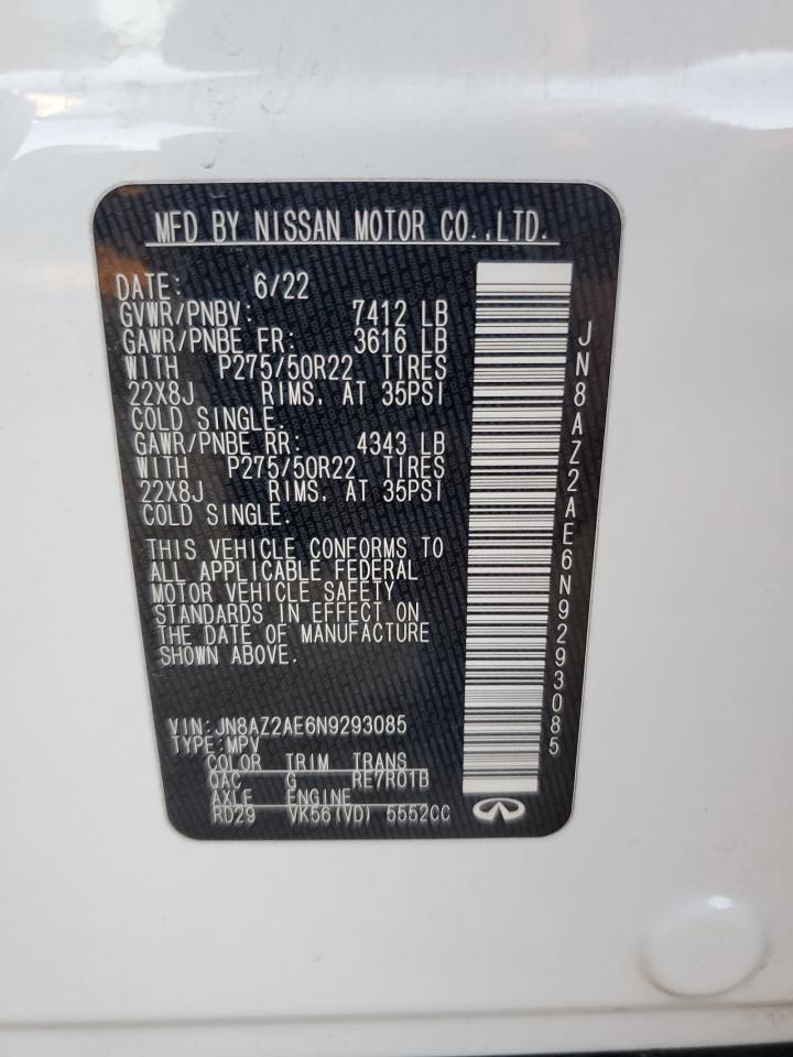 2022 INFINITI QX80 LUXE VIN:JN8AZ2AE6N9293085