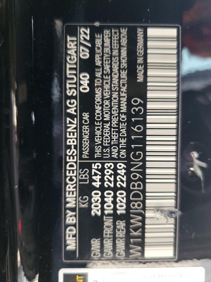 2022 MERCEDES-BENZ C 300 VIN:W1KWJ8DB9NG116139