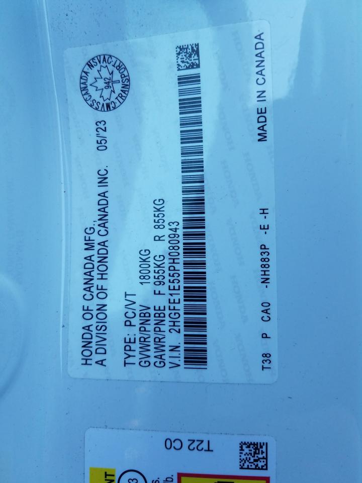 2023 HONDA CIVIC SI VIN:2HGFE1E55PH080943