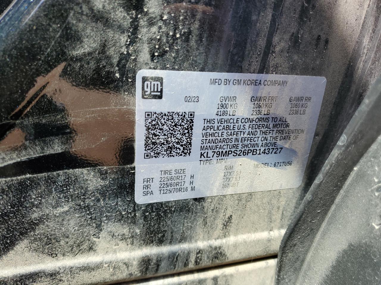 2023 CHEVROLET TRAILBLAZER LT VIN:KL79MPS26PB143727