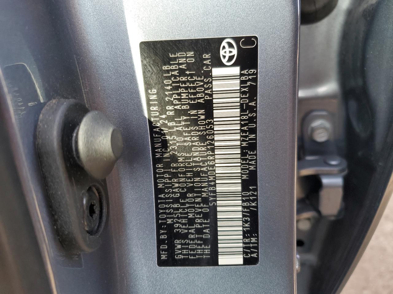 2024 TOYOTA COROLLA LE VIN:5YFB4MDE6RP126053