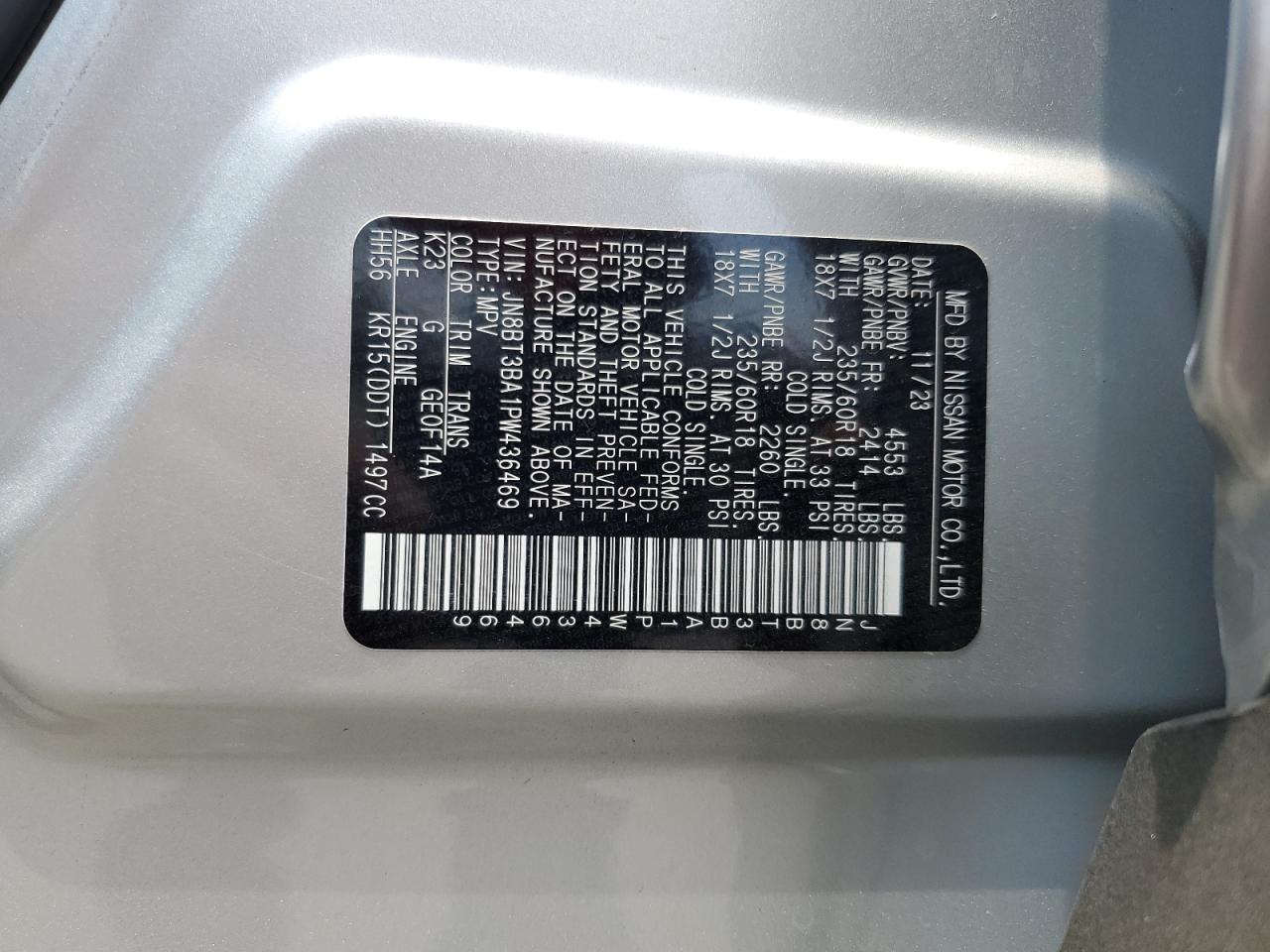 2023 NISSAN ROGUE SV VIN:JN8BT3BA1PW436469