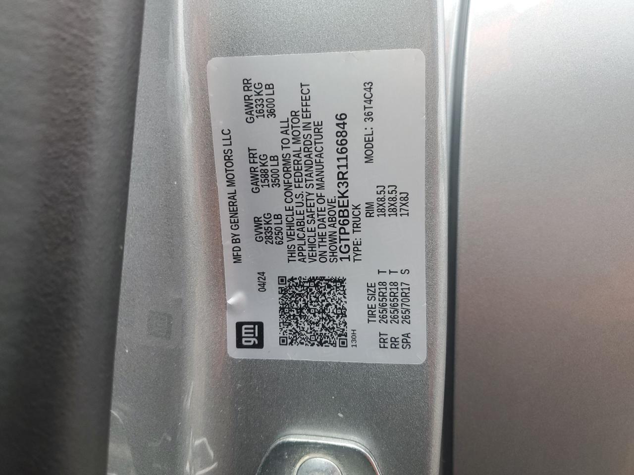 2024 GMC CANYON ELEVATION VIN:1GTP6BEK3R1166846