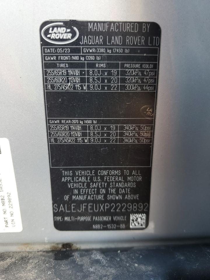 2023 LAND ROVER DEFENDER 130 S VIN:SALEJFEUXP2229892