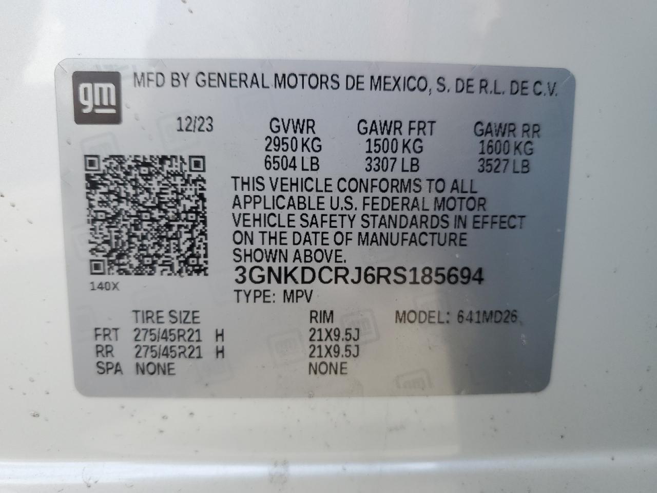 2024 CHEVROLET BLAZER RS VIN:3GNKDCRJ6RS185694