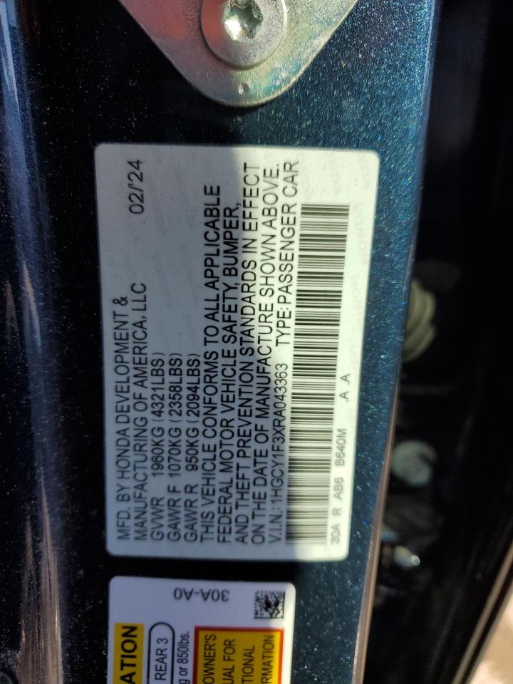 2024 HONDA ACCORD EX VIN:1HGCY1F3XRA043363