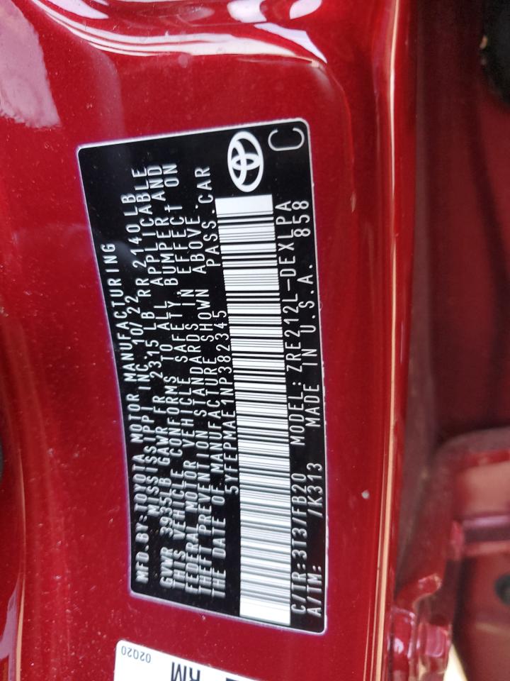 2022 TOYOTA COROLLA LE VIN:5YFEPMAE1NP382345