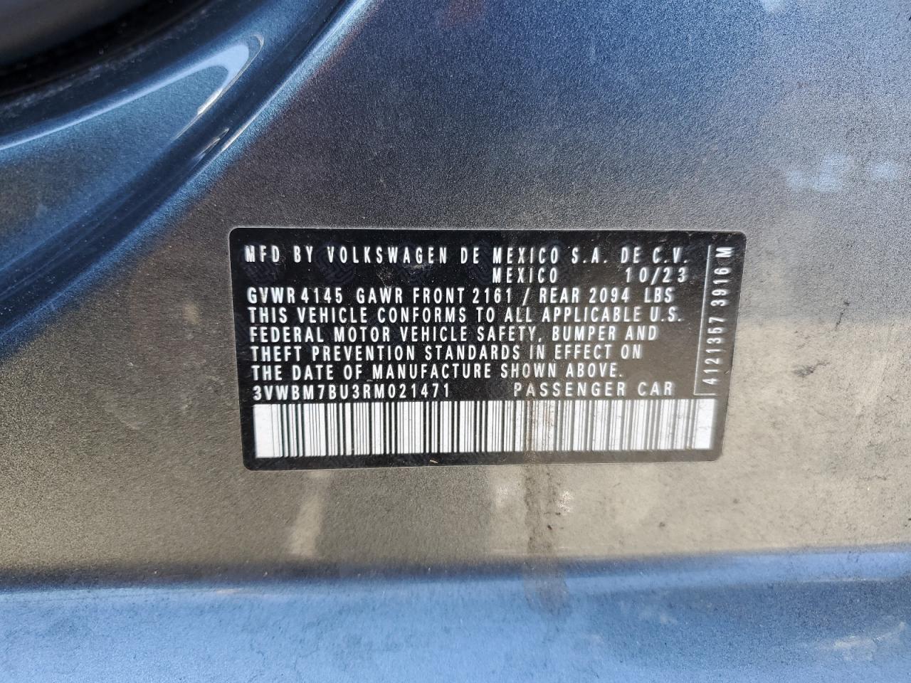 2024 VOLKSWAGEN JETTA SPORT VIN:3VWBM7BU3RM021471