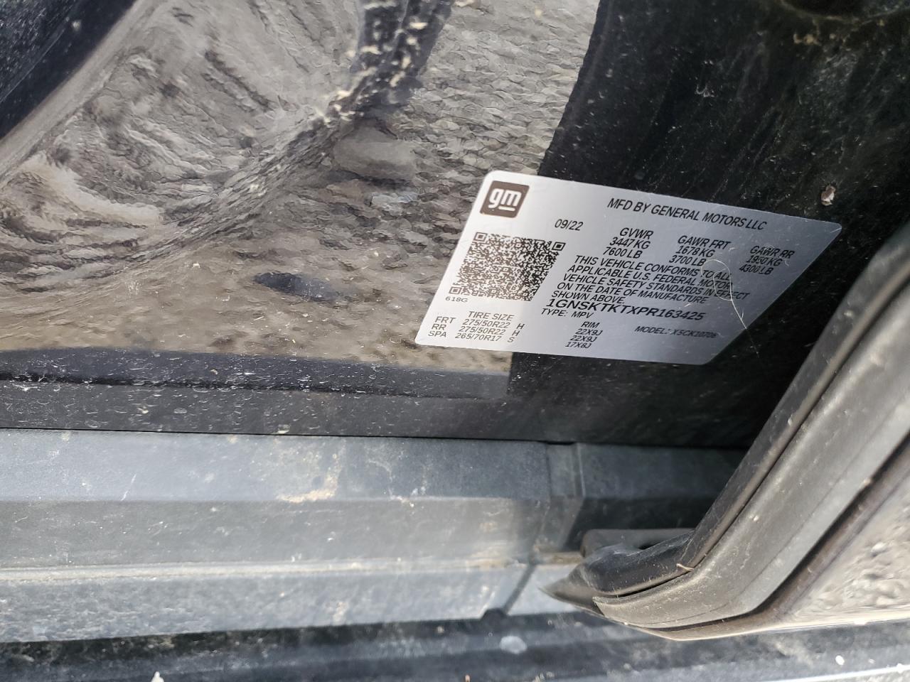 2023 CHEVROLET TAHOE K1500 HIGH COUNTRY VIN:1GNSKTKTXPR163425