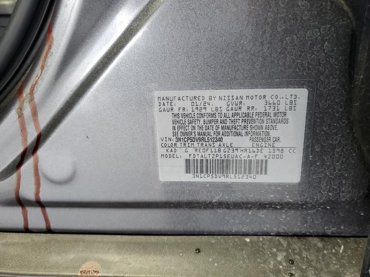 2024 NISSAN KICKS SR VIN:3N1CP5DV9RL512340