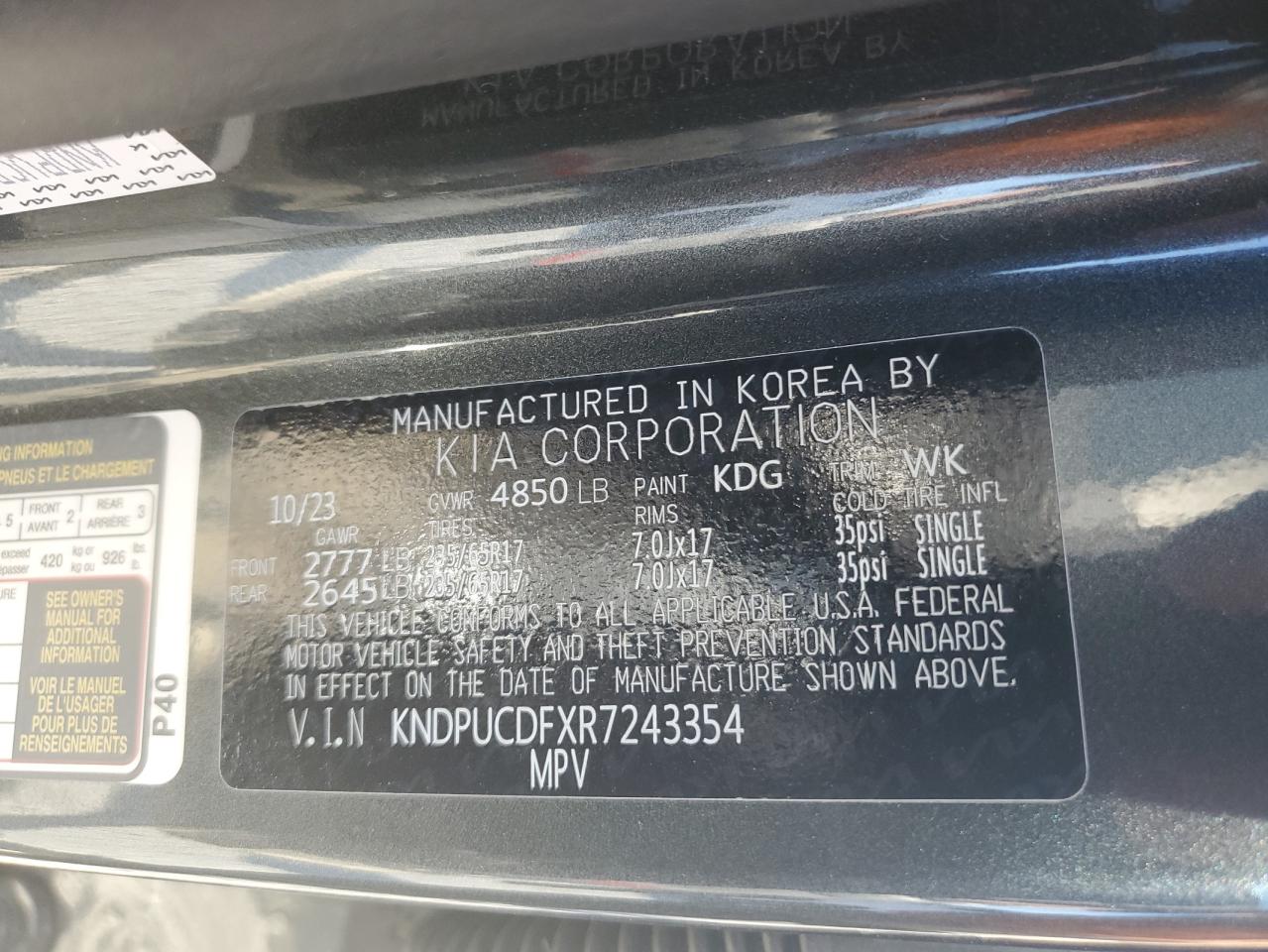 2024 KIA SPORTAGE LX VIN:KNDPUCDFXR7243354