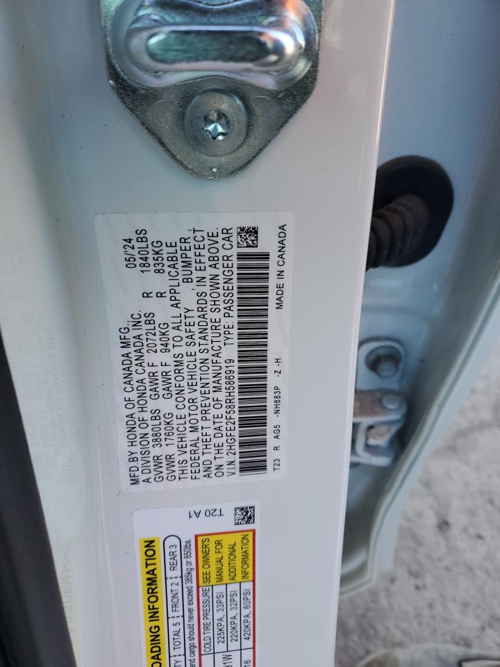 2024 HONDA CIVIC SPORT VIN:2HGFE2F58RH586919