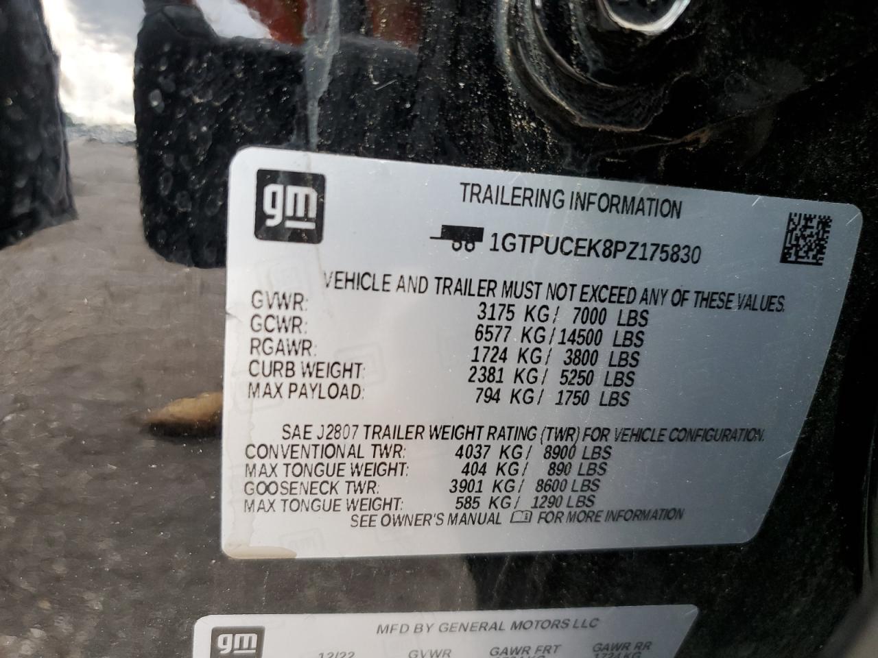 2023 GMC SIERRA K1500 ELEVATION VIN:1GTPUCEK8PZ175830