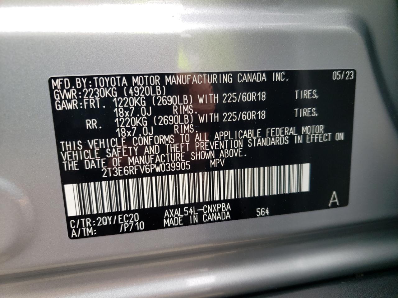 2023 TOYOTA RAV4 XSE VIN:2T3E6RFV6PW039905