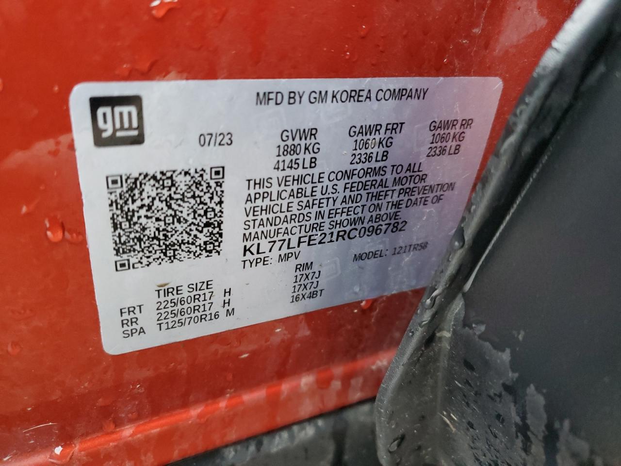 2024 CHEVROLET TRAX LS VIN:KL77LFE21RC096782