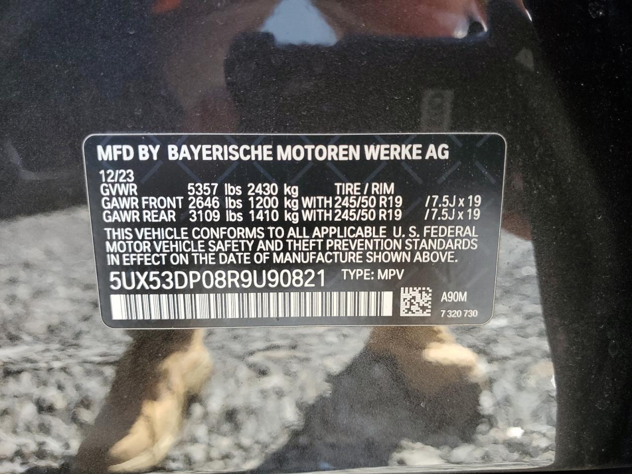 2024 BMW X3 XDRIVE30I VIN:5UX53DP08R9U90821