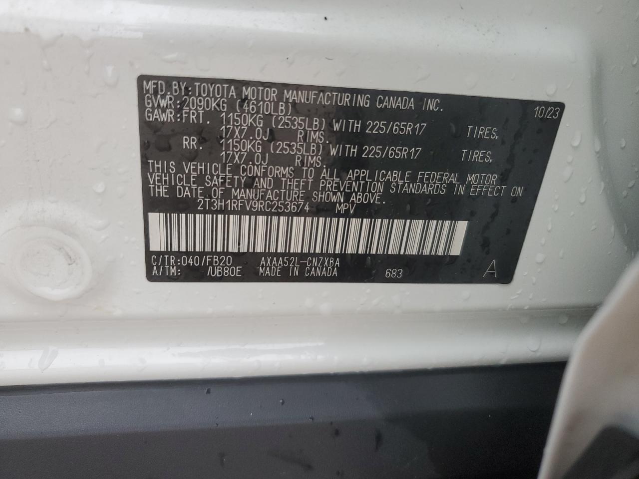 2024 TOYOTA RAV4 LE VIN:2T3H1RFV9RC253674