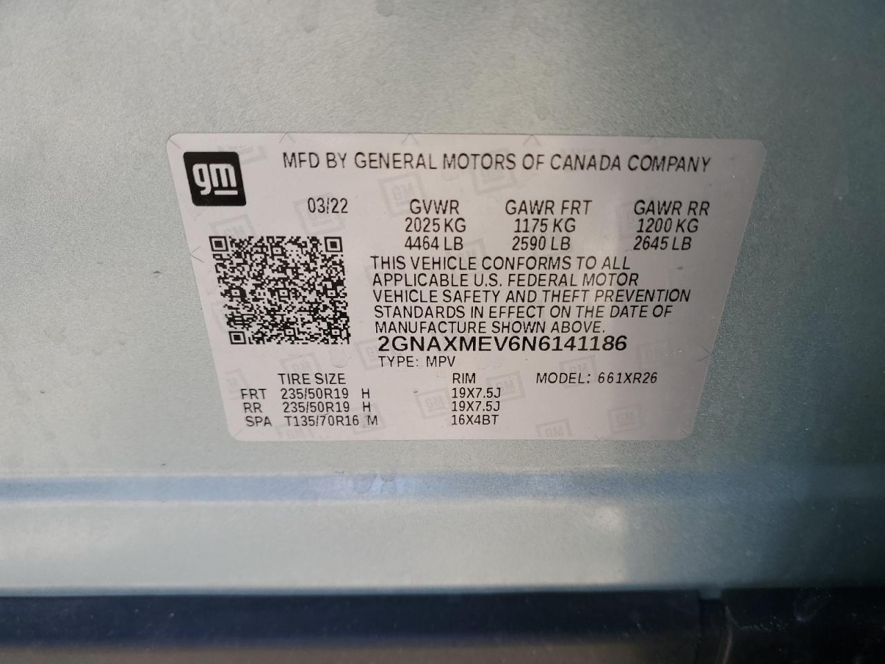 2022 CHEVROLET EQUINOX RS VIN:2GNAXMEV6N6141186