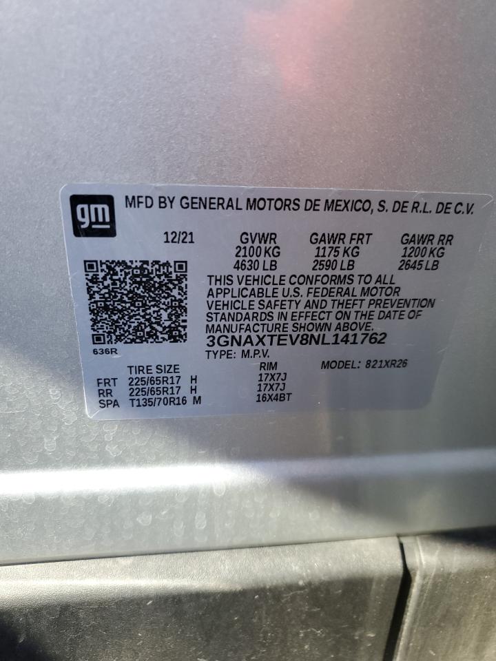 2022 CHEVROLET EQUINOX LT VIN:3GNAXTEV8NL141762