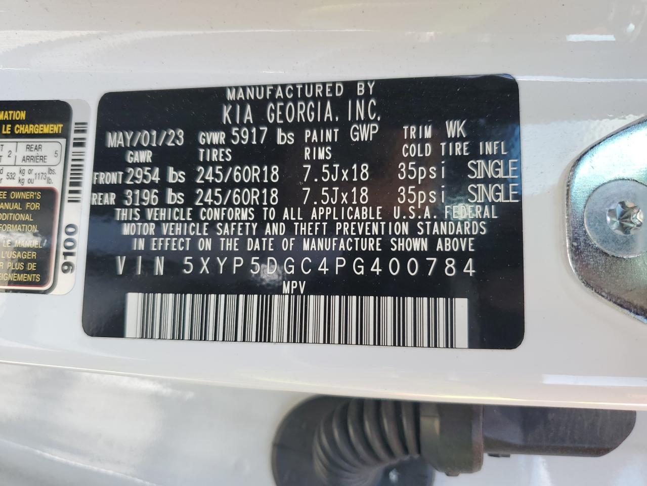 2023 KIA TELLURIDE SX VIN:5XYP5DGC4PG400784