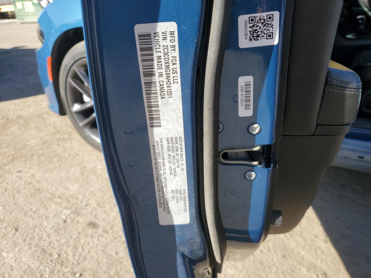 2022 DODGE CHARGER GT VIN:2C3CDXMG6NH241201