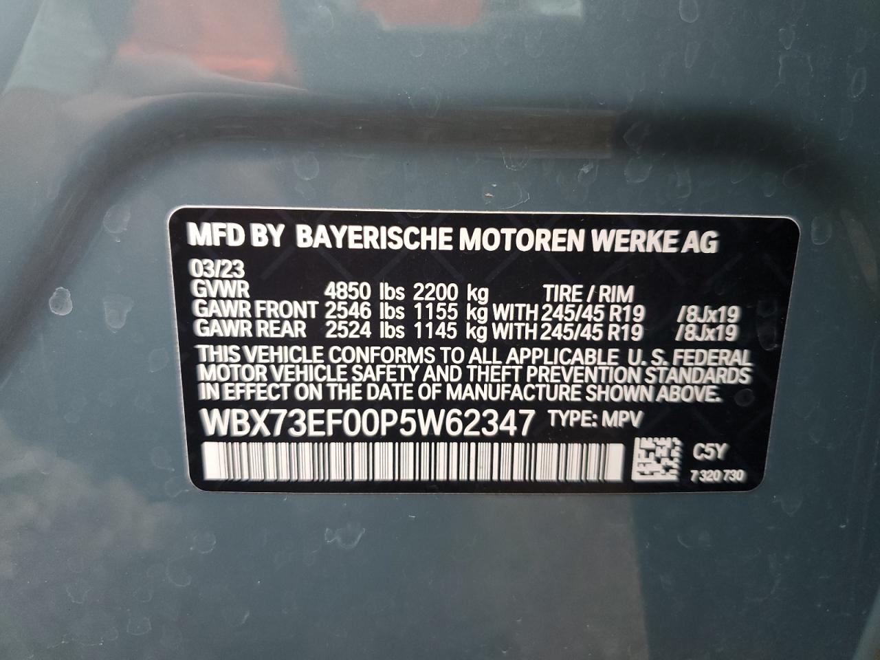 2023 BMW X1 XDRIVE28I VIN:WBX73EF00P5W62347