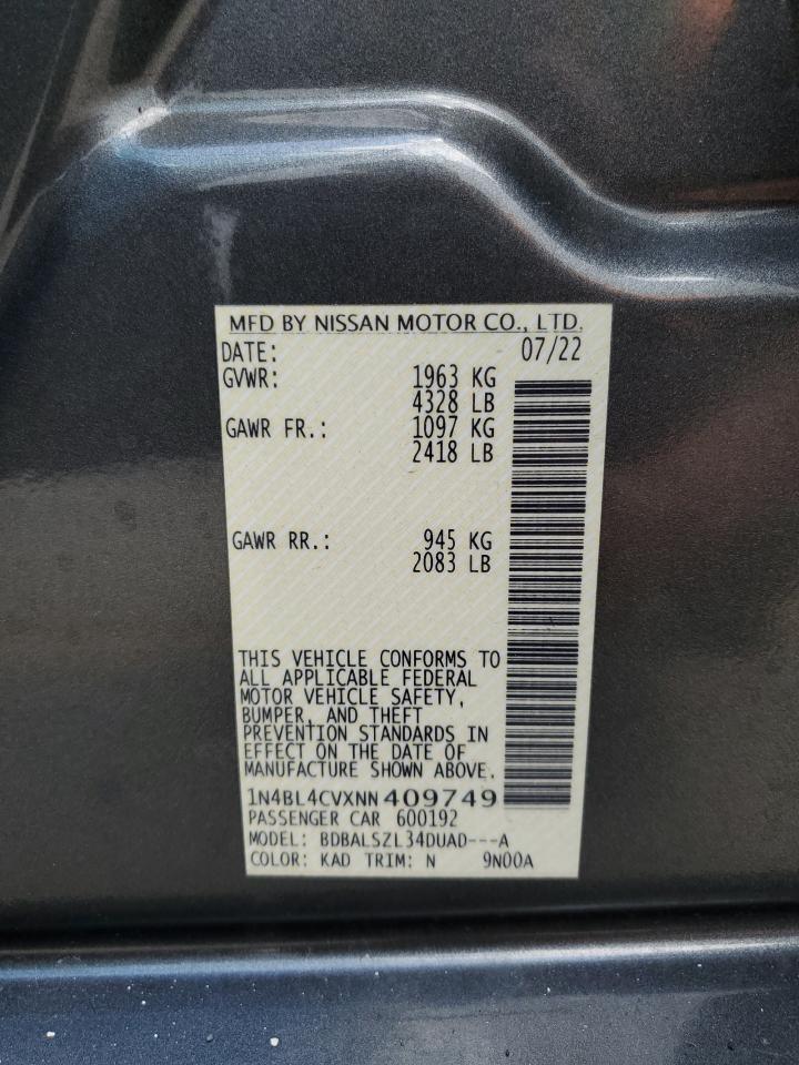 2022 NISSAN ALTIMA SR VIN:1N4BL4CVXNN409749