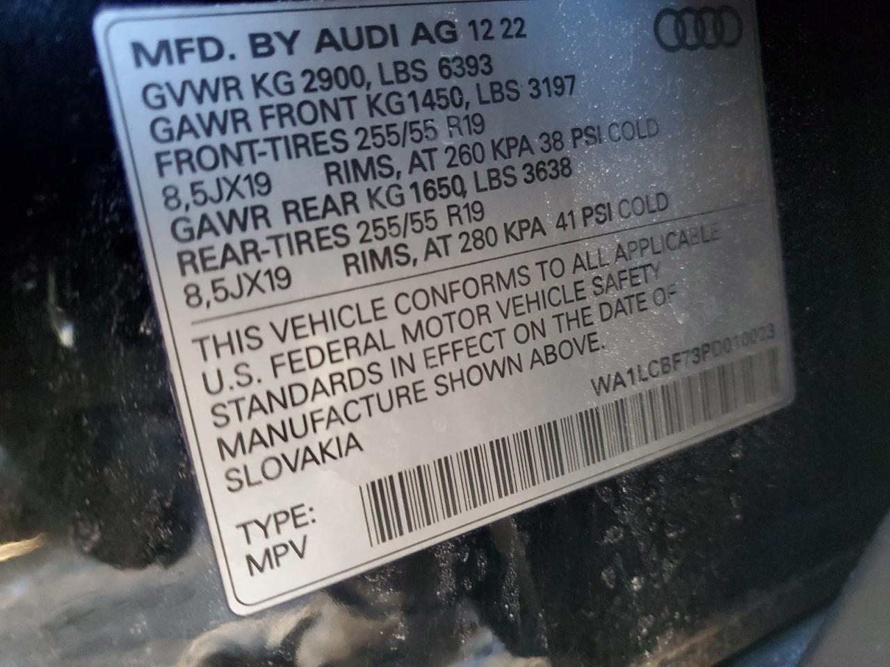 2023 AUDI Q7 PREMIUM PLUS VIN:WA1LCBF73PD010023