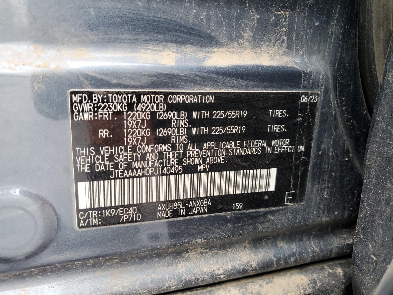 2023 TOYOTA VENZA LE VIN:JTEAAAAH0PJ140495