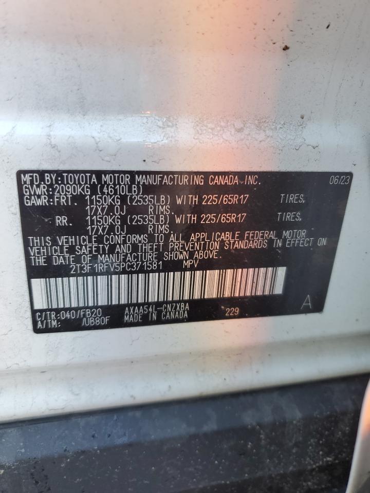 2023 TOYOTA RAV4 LE VIN:2T3F1RFV5PC371581