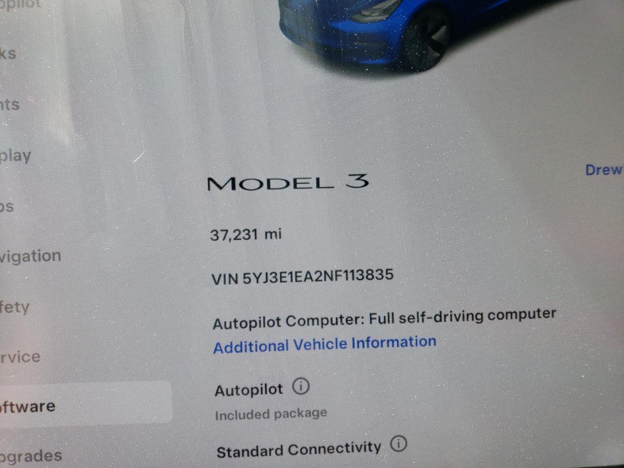 2022 TESLA MODEL 3  VIN:5YJ3E1EA2NF113835