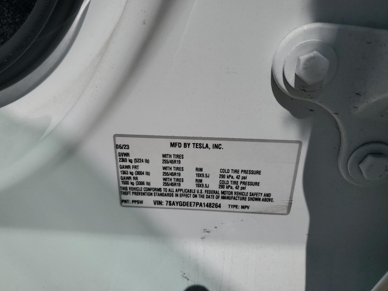 2023 TESLA MODEL Y  VIN:7SAYGDEE7PA148264