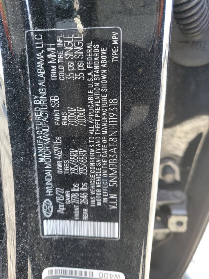 2022 HYUNDAI TUCSON SEL VIN:5NMJB3AE8NH119318