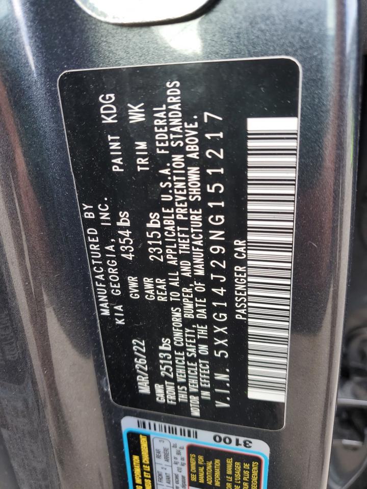 2022 KIA K5 LXS VIN:5XXG14J29NG151217