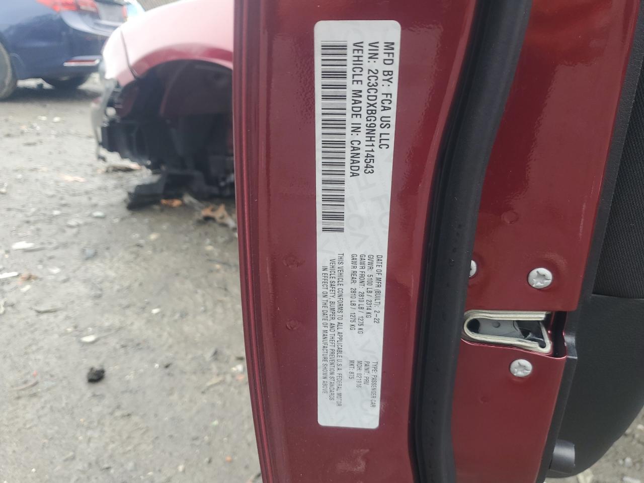 2022 DODGE CHARGER SXT VIN:2C3CDXBG9NH114543