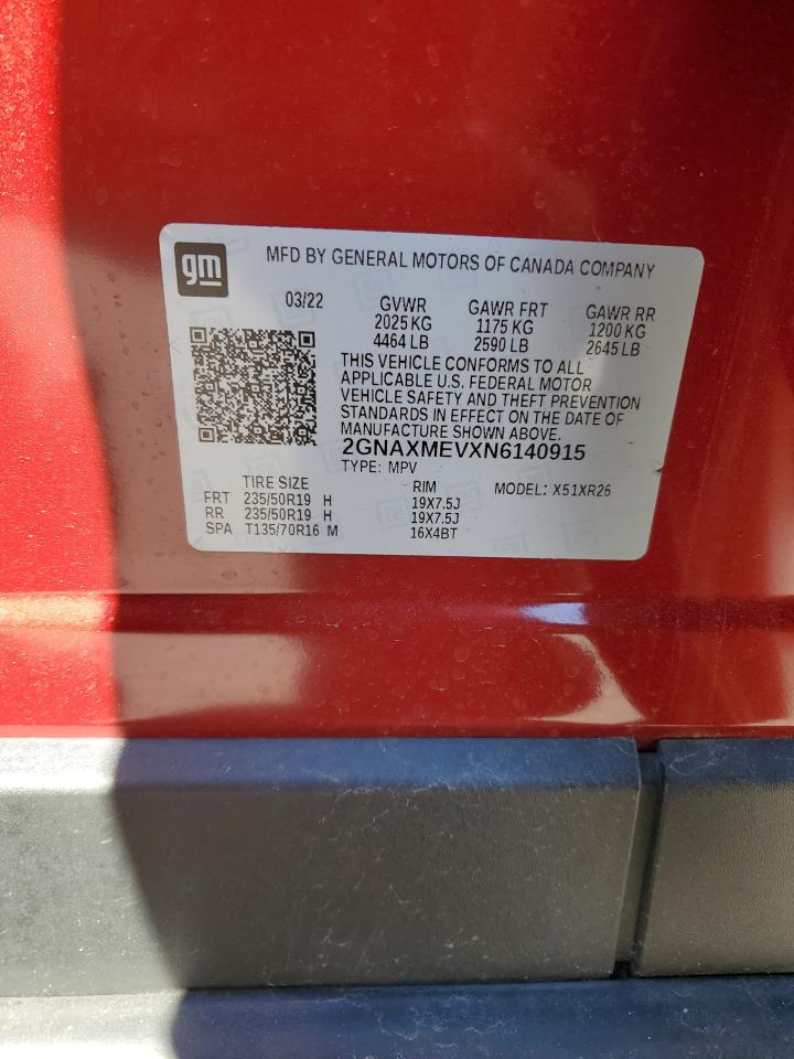 2022 CHEVROLET EQUINOX RS VIN:2GNAXMEVXN6140915