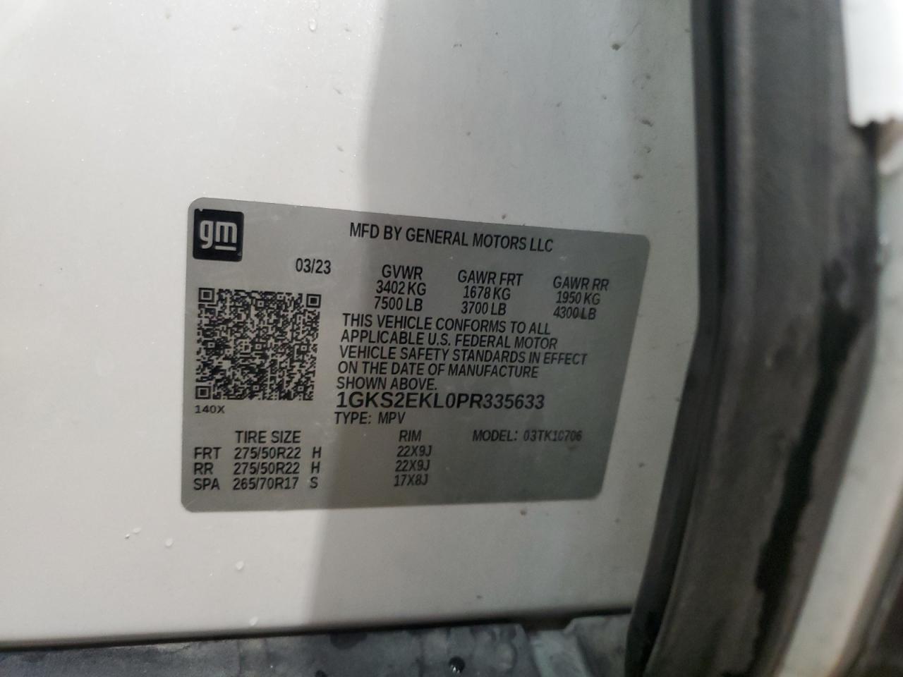 2023 GMC YUKON DENALI ULTIMATE VIN:1GKS2EKL0PR335633