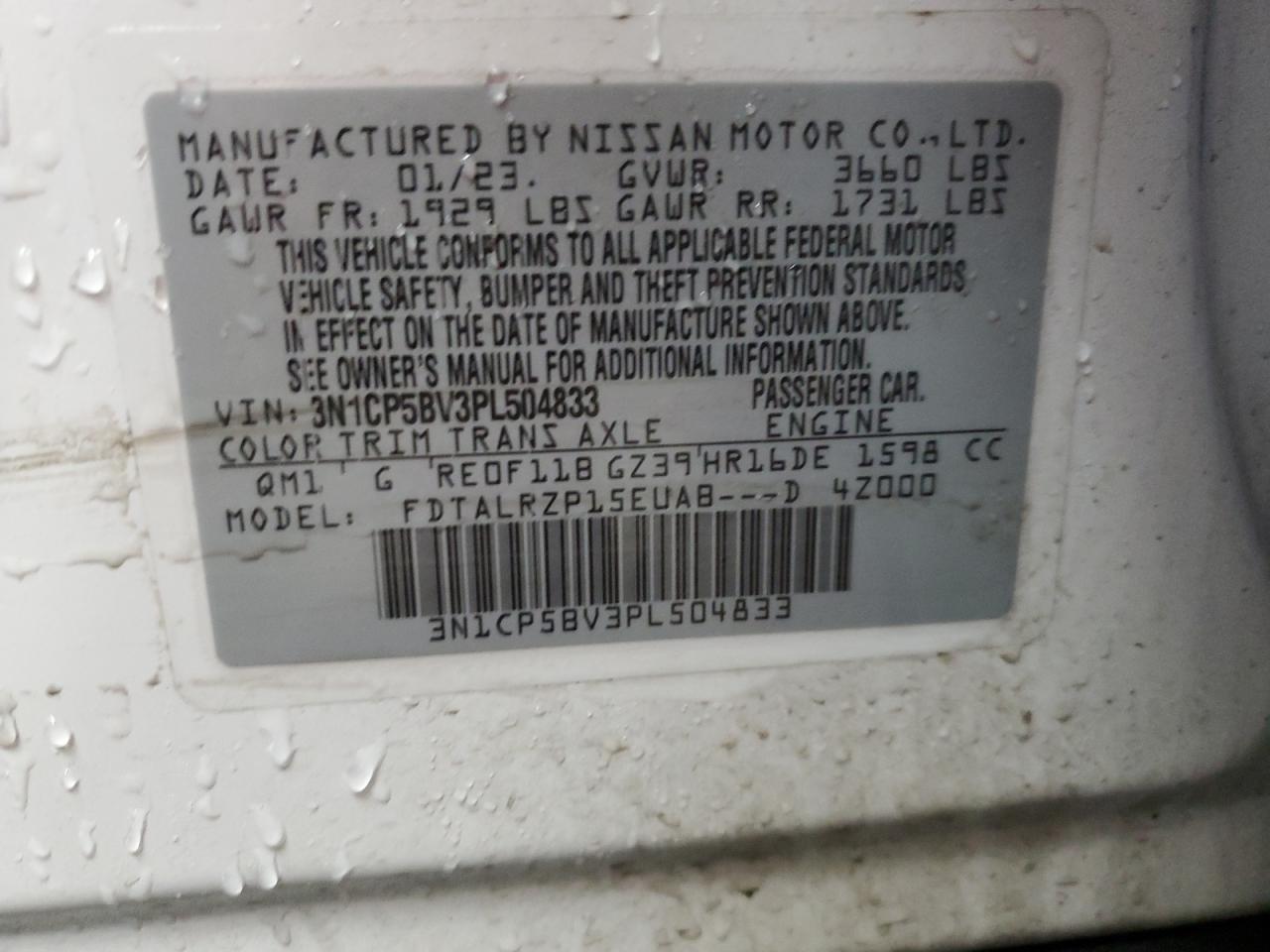 2023 NISSAN KICKS S VIN:3N1CP5BV3PL504833