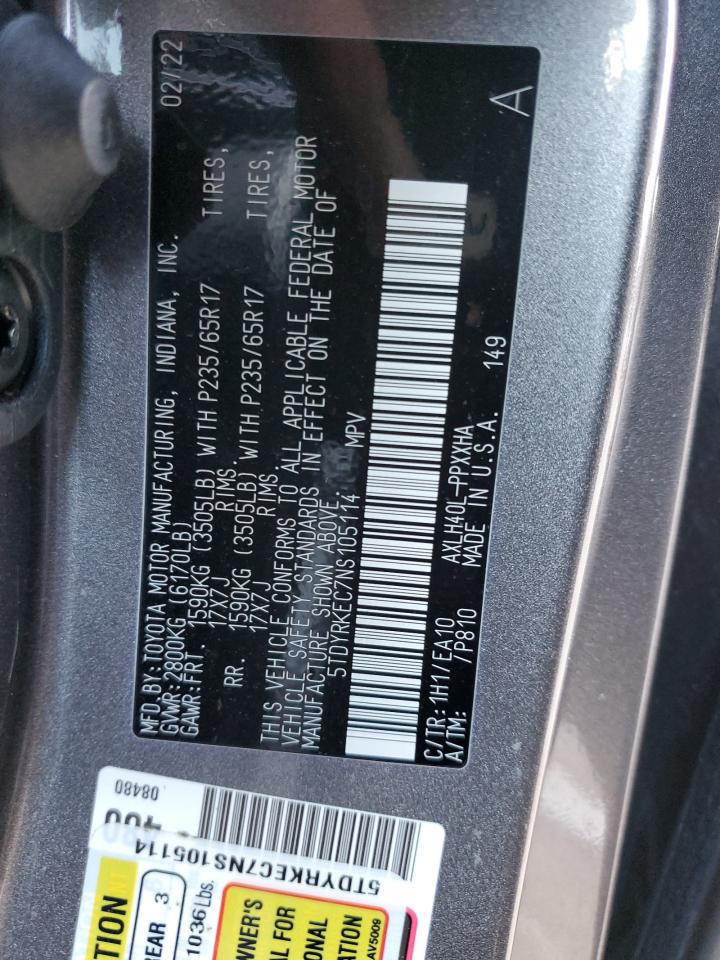 2022 TOYOTA SIENNA XLE VIN:3N1CP5BVXLL534924