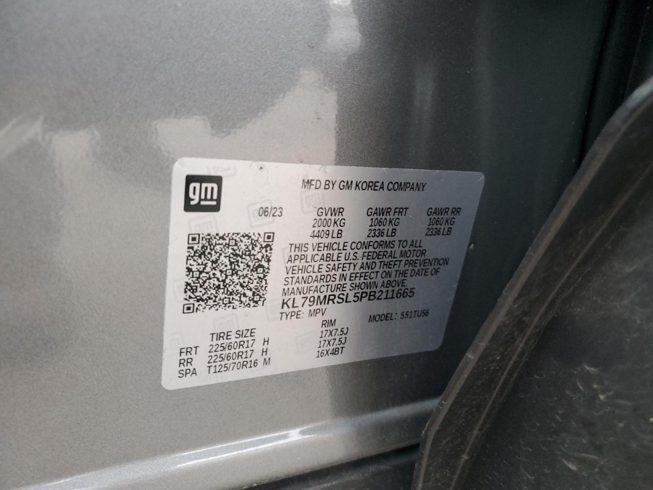 2023 CHEVROLET TRAILBLAZER LT VIN:KL79MRSL5PB211665