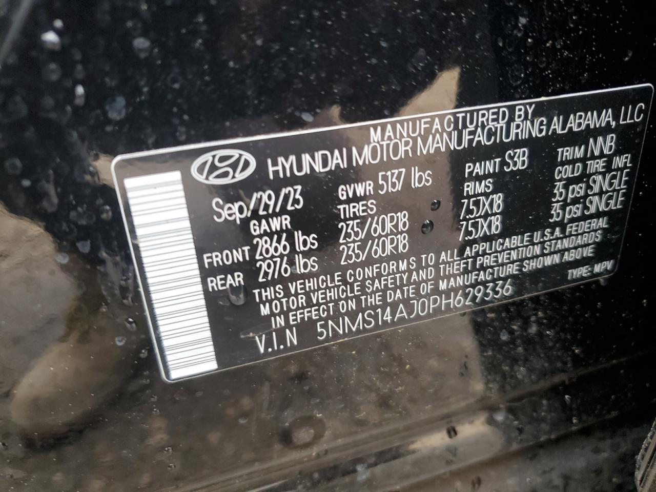2023 HYUNDAI SANTA FE SE VIN:5NMS14AJ0PH629336