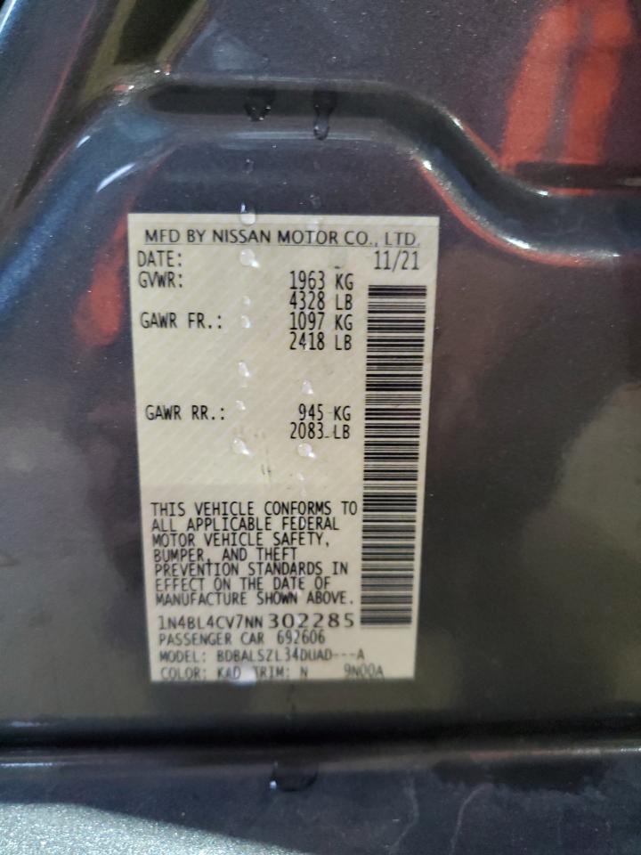2022 NISSAN ALTIMA SR VIN:1N4BL4CV7NN302285