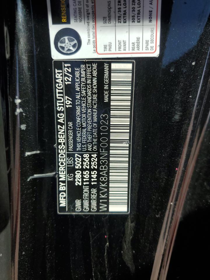 2022 MERCEDES-BENZ SL 55 AMG VIN:W1KVK8AB3NF001023