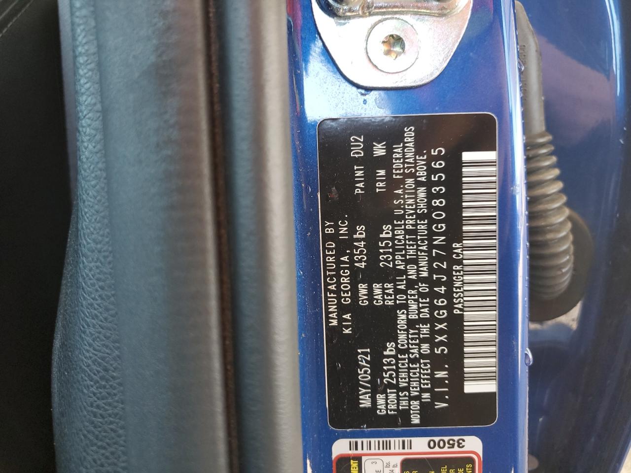 2022 KIA K5 GT LINE VIN:5XXG64J27NG083565