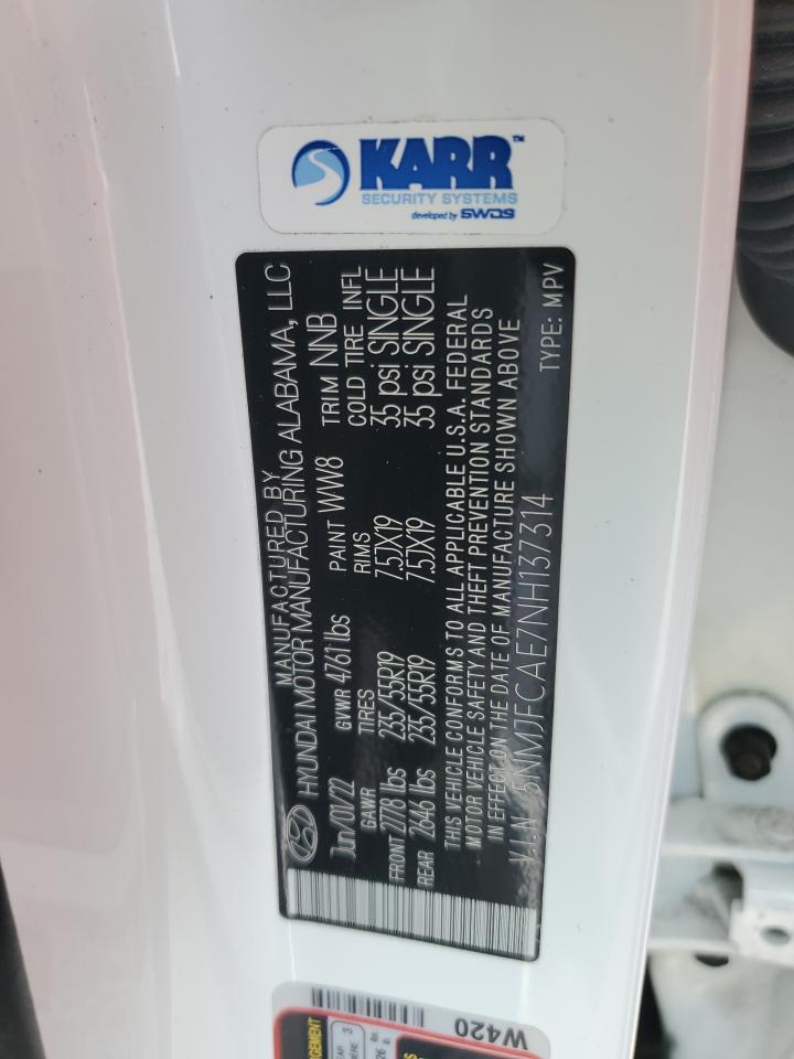 2022 HYUNDAI TUCSON SEL VIN:5NMJFCAE7NH137314