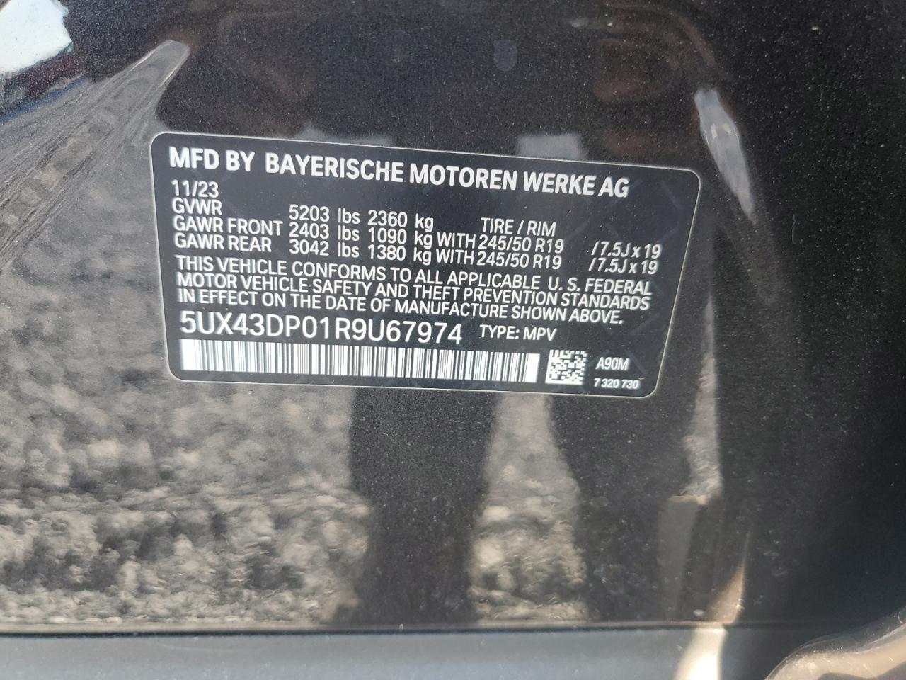 2024 BMW X3 SDRIVE30I VIN:5UX43DP01R9U67974