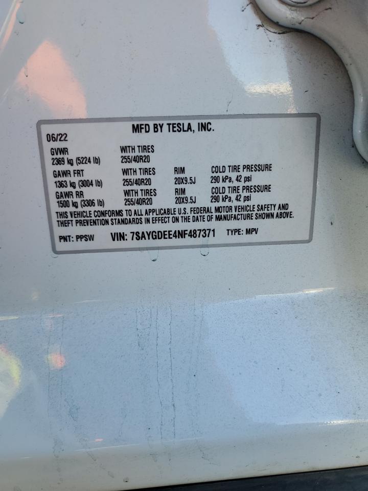 2022 TESLA MODEL Y  VIN:7SAYGDEE4NF487371