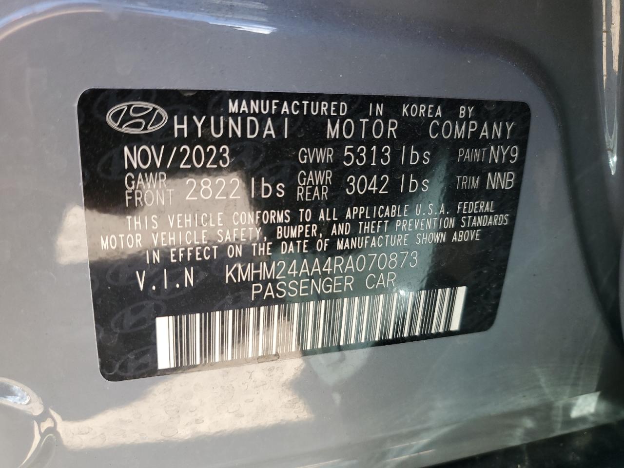 2024 HYUNDAI IONIQ 6 SE VIN:KMHM24AA4RA070873